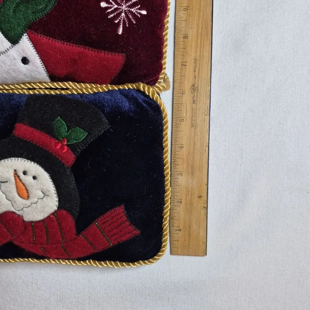 Christmas Snowman Velvet/Felt Hanging Mini Pillows Lot Of 2 Gold Rope Trim